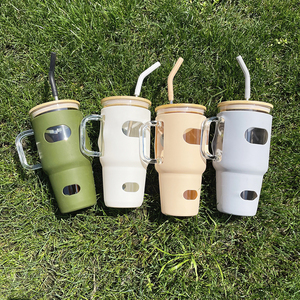 Sinh thái thân thiện 32oz cốc thủy tinh với nắp tre và rơm cho cà phê đá BPA-free Silicone chai nước - Product Image 4