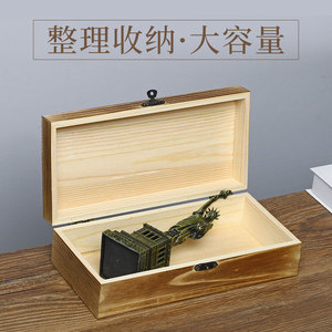 Boîte de rangement rectangulaire en bois massif, petite boîte cadeau, boîte de rangement pour thé de style rétro simple avec couvercle pour éviter la poussière et la saleté. - Product Image 3