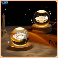 Lampe de nuit en cristal 3D, boule de cristal lumineuse, décoration de boule de cristal, système solaire, lampes de nuit LED, décoration de bureau, décoration de la maison