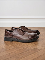 Chaussures en cuir décontractées pour hommes en peau de mouton, à lacets, à semelle épaisse, formelles, pour le trajet quotidien, confortables, à bout rond, style britannique