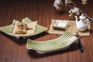 レストランプレート寿司天ぷらバーベキュー用グリーンカラー曲線長方形特別デザイン - Product Image 3