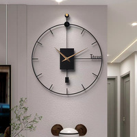 Jam Dinding Logam Nordik 50 cm, Cincin Besi Bulat, Jarum Analog, Dekorasi Rumah Modern untuk Ruang Tamu