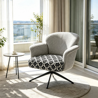 Fauteuil de salon rembourré avec dossier et accoudoirs, coussin d'assise floral, base en métal noir, hauteur réglable, pivotant