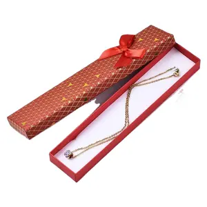 中国供应商出口长方形项链珠宝礼品包装纸盒带蝴蝶结