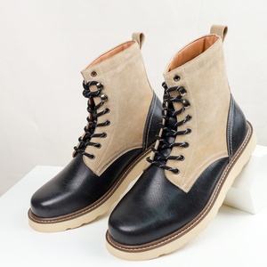Bottes de travail mi-mollet pour hommes, style rétro britannique/américain, en cuir véritable, semelle en caoutchouc épaisse, lacets avant, antidérapantes - Product Image 5