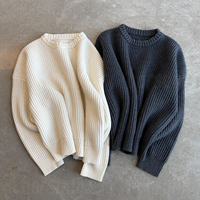 Pull en laine à manches longues surdimensionné avec logo personnalisé, tricoté, col rond, pull en coton pour homme