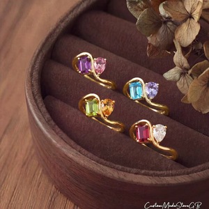 Bague tendance multicolore en pierres précieuses, bague personnalisée à deux pierres de naissance pour elle, bijou de doigt minimaliste empilable - Product Image 5