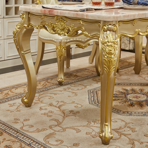 Juego de Mesa de Comedor Rectangular de Madera Maciza Dorada Noble de Lujo con Marco Tallado, con Cubierta de Mármol y Combinación de Sillas para Restaurantes y Hogar - Product Image 5