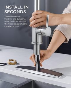 Grifo de Cocina Monomando Moderno Clásico Estilo Rústico con Acabado Níquel Cepillado, Rociador Extraíble, Cerámica y Acero Inoxidable 304 para Fregadero - Product Image 4