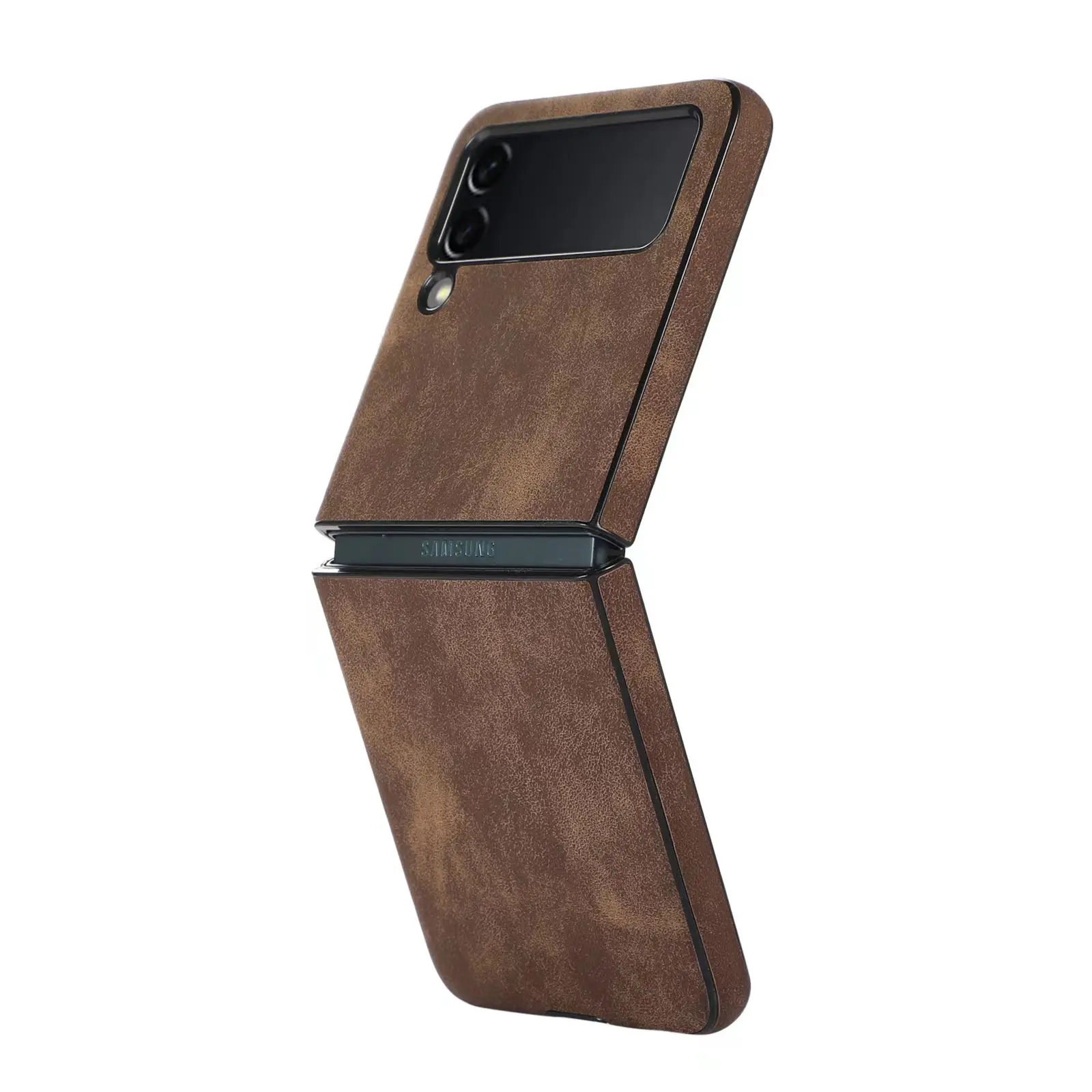 2022 New Model Light Brown Color Flip PU Leather Protective Phone Case For Samsung Galaxy Z Flip4 3 Folding Phone Case Cover