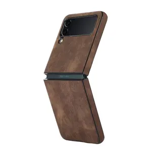 Casing Ponsel Pelindung Kulit PU Flip Warna Cokelat Muda Model Baru 2022 untuk Samsung Galaxy Z Flip4 3 Penutup Casing Ponsel Lipat
