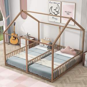 Dos Camas Compartidas, Estructura de Cama de Madera <span class=keywords><strong>con</strong></span> Barandillas para Niños, Niñas y Niños - Product Image 2