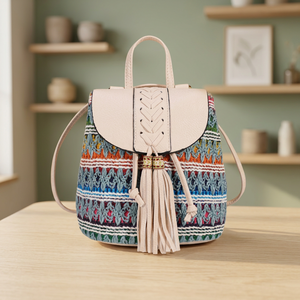 All-Season Bohemian Style Casual Everyday Use Women's Messenger Bag Tassel Backpack Thread Pattern Shoulder <b>Handbag</b> for Ladies - Product Image 3