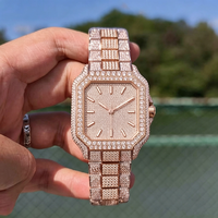 Montres automatiques personnalisées en or rose 18 carats plaqué or avec moissanite pour hommes, testées au diamant, style hip-hop, montre-bracelet mécanique entièrement sertie de pierres.