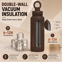 Bouteille d'eau isotherme en acier inoxydable à double paroi de 32 oz avec logo personnalisé, aimantée MagSafe, marron, avec support pour téléphone