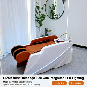Commercial KISEN Electric Massage Shampoo Bed Integrated Ceramic Wash Basin LED <b>Light</b> Fiberglass Body Adjustable Massage <b>Timer</b> - Product Image 1