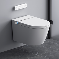 Toilettes intelligentes murales européennes avec bidet électrique intelligent et réservoir d'eau dissimulé, à sortie verticale (P-trap)