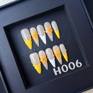 <span class=keywords><strong>Uñas</strong></span> Postizas de Estilo Francés, 10 Piezas, con Diseño Dorado Teñido a Mano, <span class=keywords><strong>Uñas</strong></span> Artificiales de ABS, Forma Mood - Product Image 3