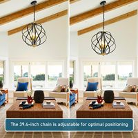 Lámpara de Techo Moderna Negra y Dorada E12 para Sala de Estar, 4 Luces, Estilo Industrial, Colgante Geométrico