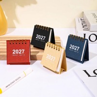 Kalender Meja Kertas Spiral Multi-Warna Minimalis Mini Macaron 2027 dengan Bingkai Foto dan Jam