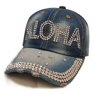 Không có cấu trúc CHA <span class=keywords><strong>hat</strong></span> cổ điển rửa đau khổ Bling denim mũ với Rhinestone biểu tượng tùy chỉnh - Product Image 2
