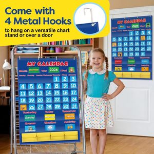 Classroom Calendar Pocket Chart Monthly Kids Preschool Kindergarten Time Management Board 44.534 x 44.534 Inches - Product Image 4