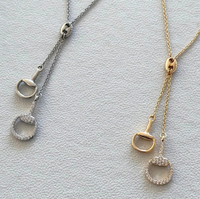 Collier Lariat Mors de Cheval Plaqué Or, Pendentif Y en Acier Inoxydable avec Zircon Cubique Pavé, Bijoux Équestres Western