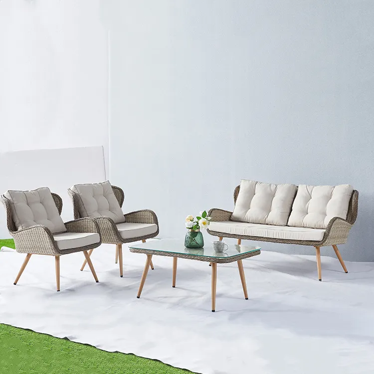 Luxus Indoor Metall Aluminium Rahmen Möbel Lounge Sitzkissen Teak Terrasse Outdoor Polster Garten Sofa mit Feuerstelle gesetzt