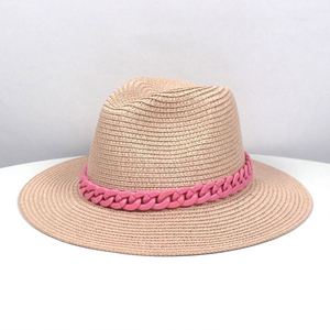 Chapeau de paille d'été pour femme, style jazz, panama, fedora, avec chaîne, pour la plage, vente en gros - Product Image 5