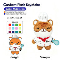 Porte-clés en peluche personnalisé Ours Chef, mini animal en peluche doux, breloque de sac, logo personnalisé disponible, OEM ODM