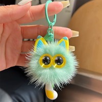 Porte-clés de voiture en fourrure de vison véritable, motif chat de dessin animé mignon, pendentif peluche, jouet, décoration de sac, cadeau, sans impression