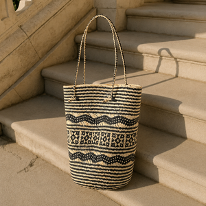 Sac fourre-tout en paille tressée écologique couleur unie, sac à bandoulière de plage, sac seau vintage bohème Bali pour le quotidien et les voyages - Product Image 3