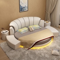 Lit d'hôtel rond moderne King Size avec design modulaire, revêtement en cuir PU, éclairage LED intégré et cadre en bois