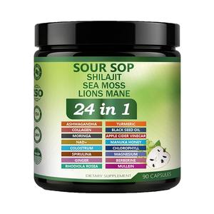 Kapsul Soursop 24 in 1-kapsul Soursop Graviola dengan Shilajit, Lumut laut, surai singa, kunyit, suplemen Ashwagandha - Product Image 1