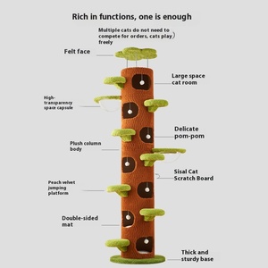 Cây cào móng mèo cao cấp thân thiện với môi trường, từ trần đến sàn, dành cho mèo trong nhà, có lá xanh, kèm võng và nhà mèo bằng vải nhung - Product Image 2