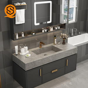Mobile Bagno Moderno Europeo da Parete in Legno con Doppio Lavabo - Product Image 1