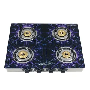 Blue flame hot selling four burner gas stove made in china 7mm glass top high quality kitchen appliance gas cooker