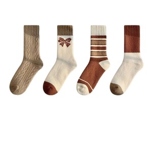 Warm Wool Socks Knee High Thick Fleece Lined Women Autumn Winter Solid Color Preppy Style 4 Pairs <b>Pack</b> - Product Image 5
