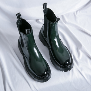 Bottines en cuir verni vert au design élégant pour hommes, chaussures habillées à enfiler, hiver, toutes saisons, semelle intérieure EVA - Product Image 3