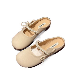 Sandalias Planas de Mujer Pearl, Punta Abierta, Suela Suave, Cómodas, Color Sólido, Color Albaricoque Caqui, Estilo Coreano de Verano 1888 - Product Image 4