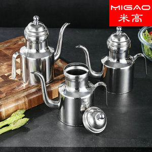Stainless Steel Oil Can Long Spout Cylinder Shape Metal Lid Durable Condiment Bottle For <b>Kitchen</b> <b>Storage</b> - Product Image 4