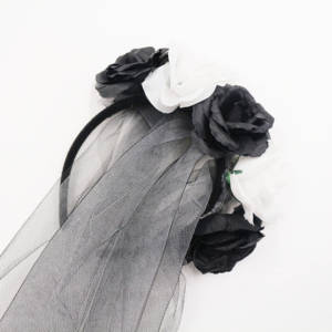 Costume d'Halloween pour filles, style Anime Ghost Bride, jupe tutu à rayures noires et blanches, voile fleuri, bandeau, ensemble de déguisement en polyester - Product Image 4