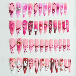 96 <span class=keywords><strong>Uñas</strong></span> Postizas de Estilo Francés Rosa, Pre-Diseñadas, Pintadas a Mano, Desmontables y Reutilizables - Product Image 2