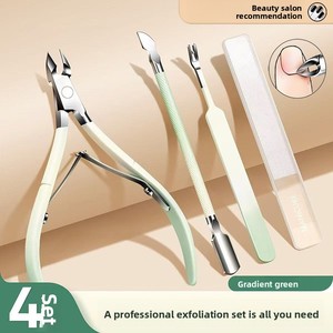 Ensemble de 5 outils de manucure multifonctionnels en acier inoxydable : coupe-ongles, pince à cuticules, repousse-cuticules, fourchette et outil à bouche plate portable pour usage domestique - Product Image 4