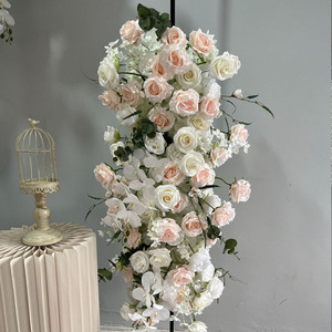 A-FR108 Vente en gros de chemins de table artificiels pour mariage, chemins de table en soie, fleurs de roses pour la décoration des escaliers - Product Image 6