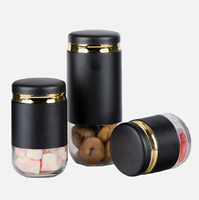 900ml 570ml 370ml Wadah Makanan Kaca Berlapis Logam Hitam untuk Dapur Rumah, Stoples Kaca untuk Kopi, Permen, Kacang