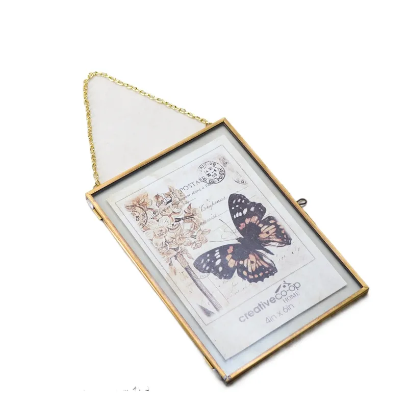 10.5x37.5cm High Quality Floating Glass Photo Frame Metal Brass Hanging Double Sided Glass Picture Frame Pressed Flower Frame