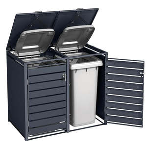 Abri <span class=keywords><strong>pour</strong></span> <span class=keywords><strong>poubelle</strong></span> à roulettes d'extérieur - Boîte de rangement étanche en acier galvanisé avec couvercle à fermeture douce <span class=keywords><strong>pour</strong></span> poubelles et bacs de recyclage - Product Image 2