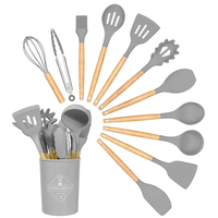 Poignée en bois antiadhésive accessoires de cuisine outils de cuisine ustensiles de cuisine en Silicone ensembles d'ustensiles de cuisine avec Logo