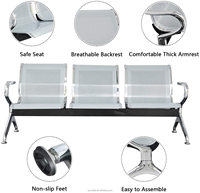 Chaise d'attente 3 places avec dossier en filet, cadre métallique, fauteuil d'hôpital, chaise de visiteur de bureau, chaise d'aéroport, chaise de centre commercial, salle de sport, école, parc